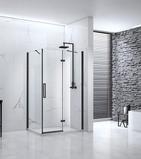 Aquaglass Onyx 1700mm 8mm Black Framed Hinged Door with Inline Panel -