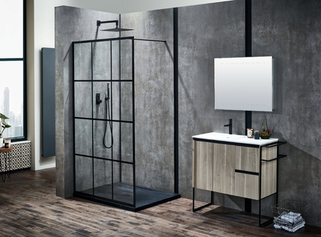 Aquaglass+ 1200mm Velar 8mm Black Framed Walk-In Front Panel - BE90094