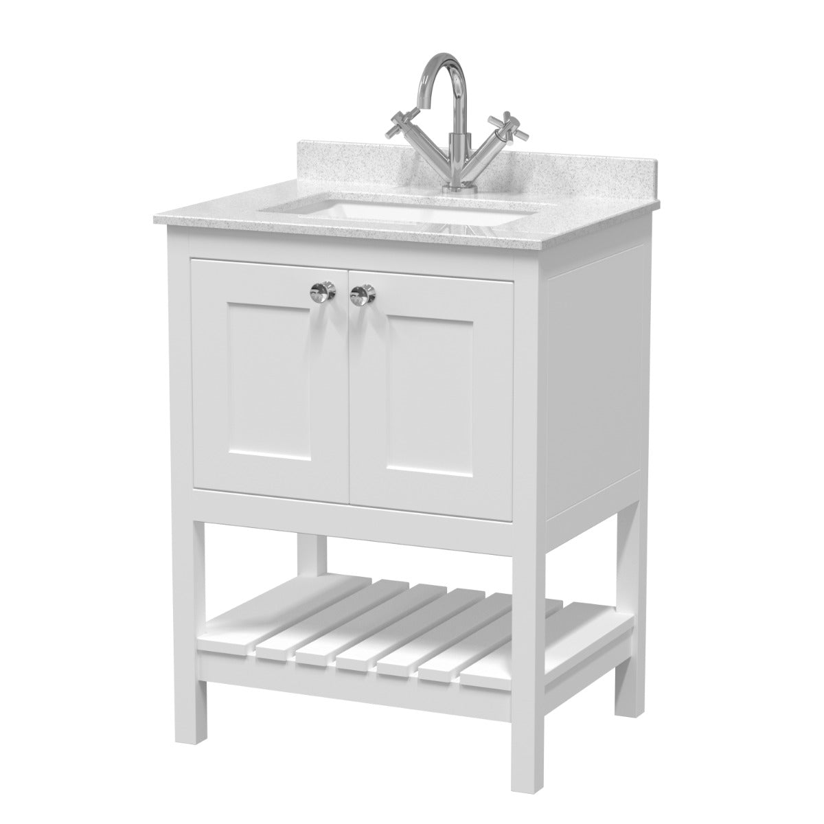 Launde Abbey Floor Standing Vanity with Marble Top 1TH 600mm - Pure White - TAP 'N' SHOWER