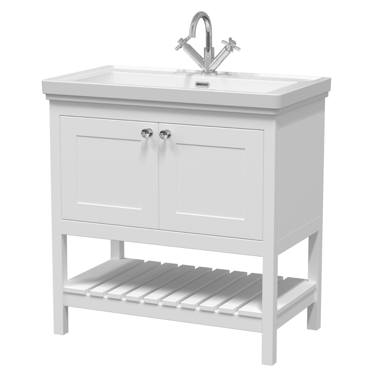 Launde Abbey Floor Standing Vanity with Basin 1TH 800mm - Pure White - TAP 'N' SHOWER