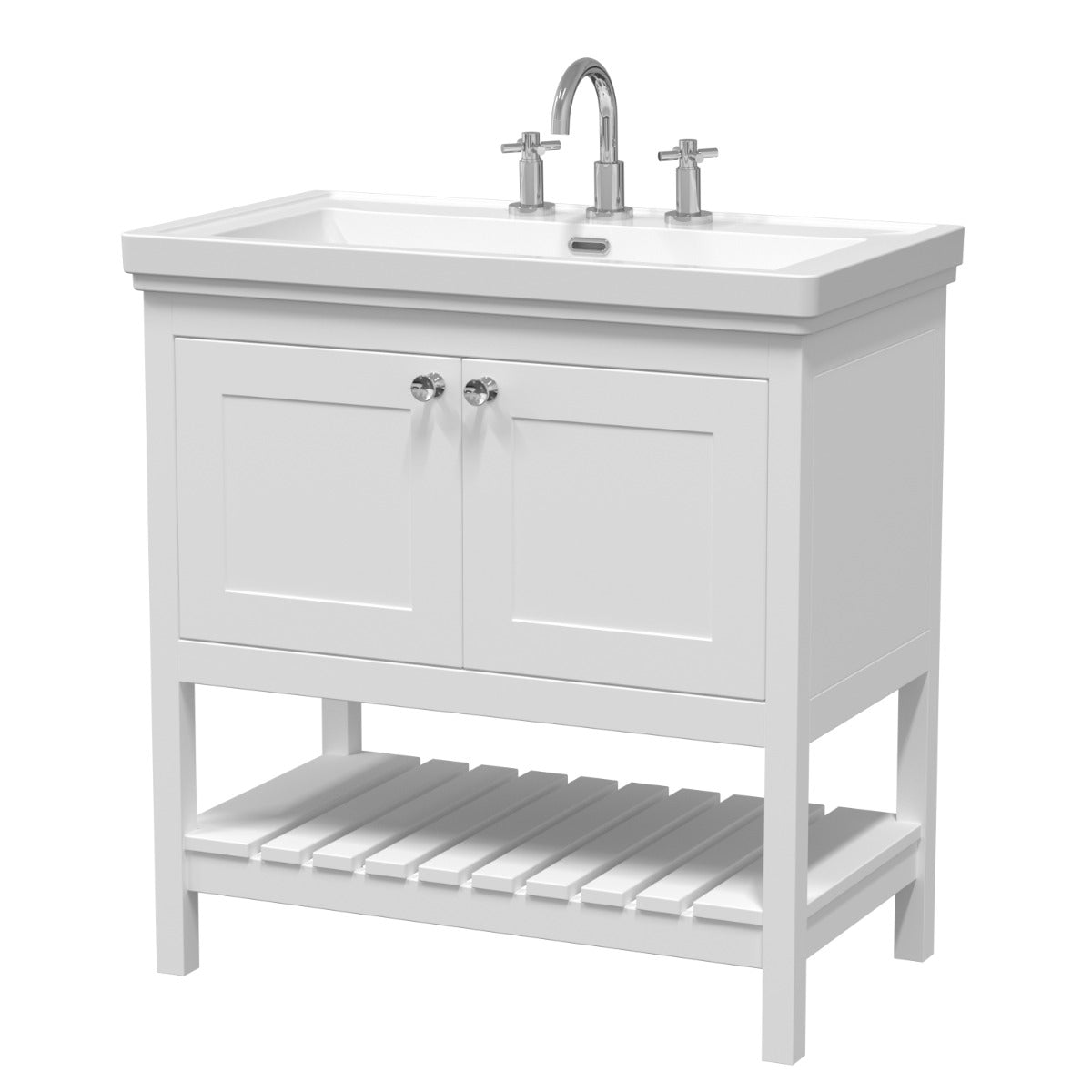 Launde Abbey Floor Standing Vanity with Basin 3TH 800mm - Pure White - TAP 'N' SHOWER