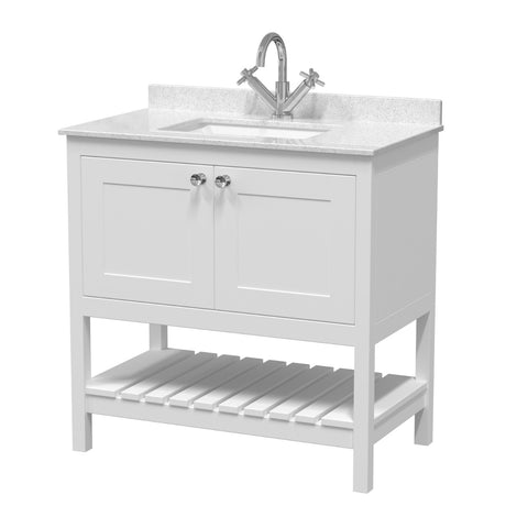 Launde Abbey Floor Standing Vanity with Marble Top 1TH - Pure White - TAP 'N' SHOWER