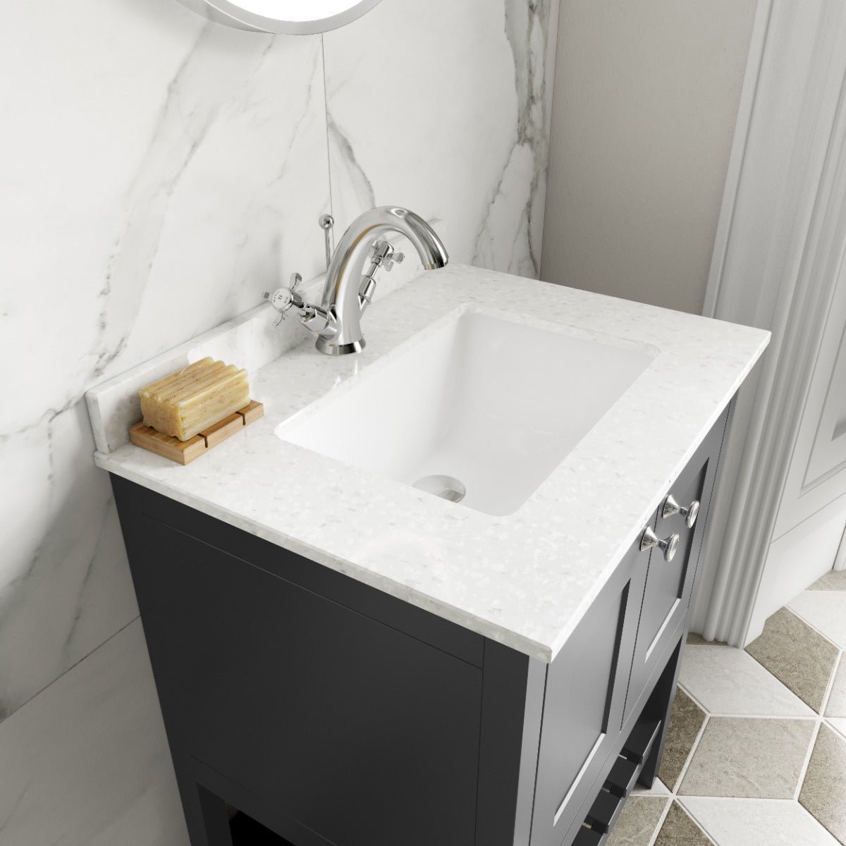 Launde Abbey Floor Standing Vanity with Marble Top 1TH 800mm - Cool Grey - TAP 'N' SHOWER