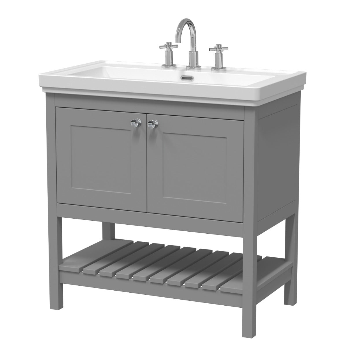 Launde Abbey Floor Standing Vanity with Basin 3TH 800mm - Cool Grey - TAP 'N' SHOWER