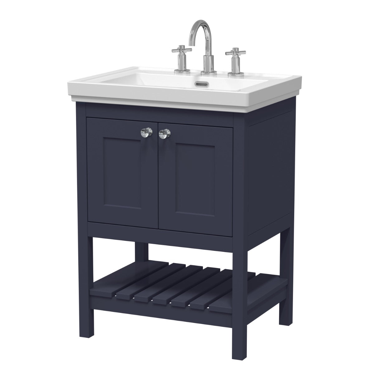 Launde Abbey Floor Standing Vanity with Basin 3TH 600mm - Indigo Blue - TAP 'N' SHOWER
