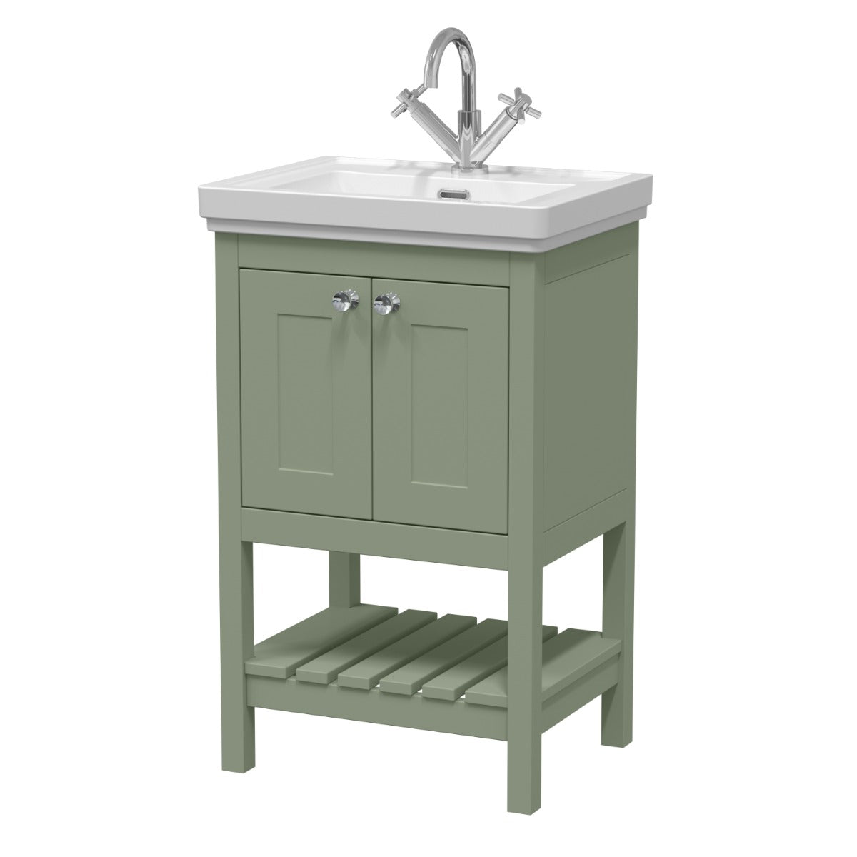 Launde Abbey Floor Standing Vanity with Basin 1TH 500mm - Fern Green - TAP 'N' SHOWER
