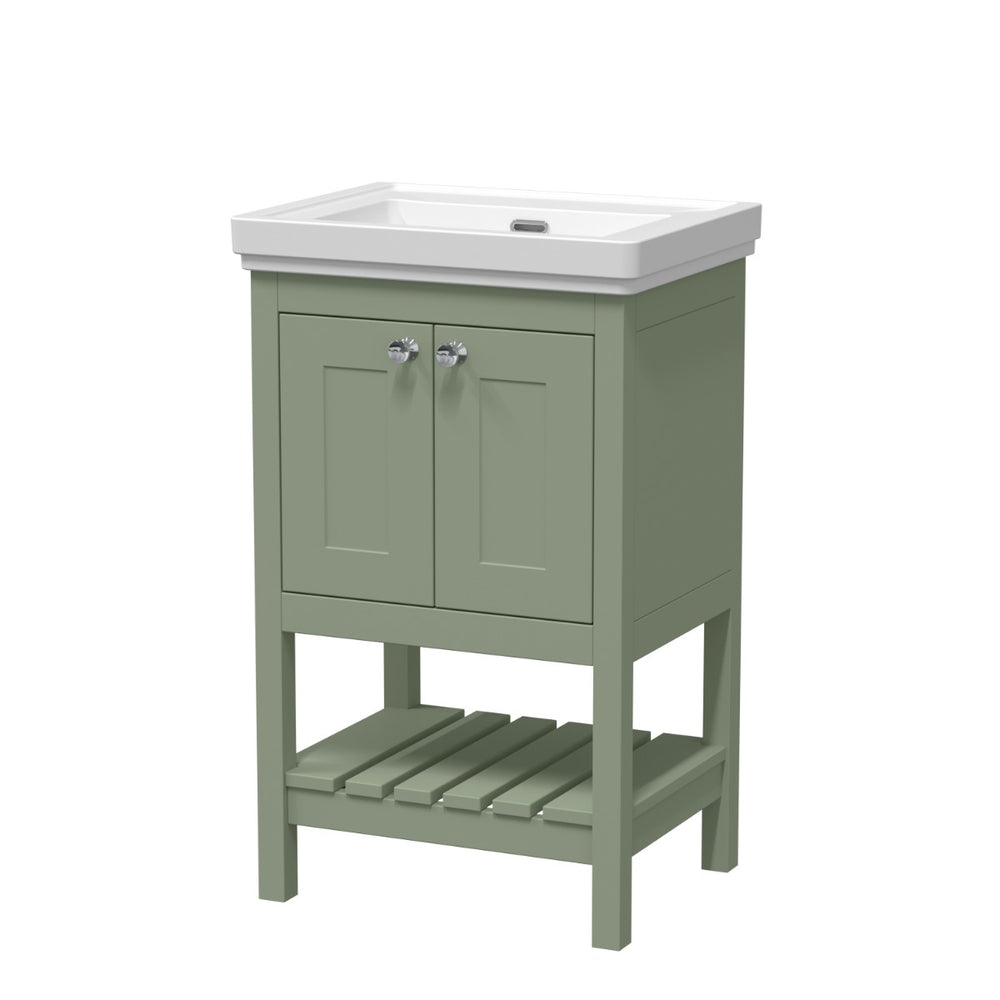 Launde Abbey Floor Standing Vanity with Basin 0TH 500mm - Fern Green - TAP 'N' SHOWER