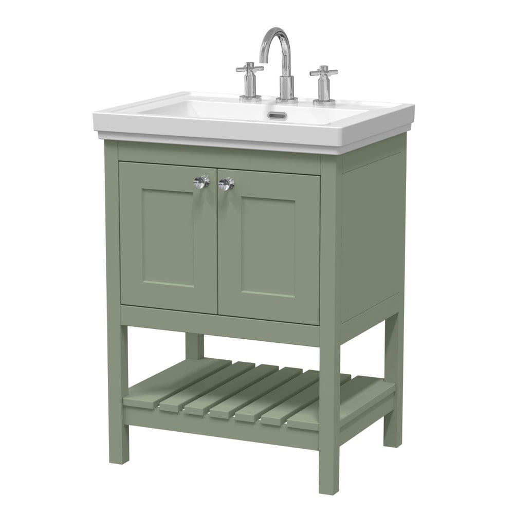 Launde Abbey Floor Standing Vanity with Basin 3TH 600mm - Fern Green - TAP 'N' SHOWER