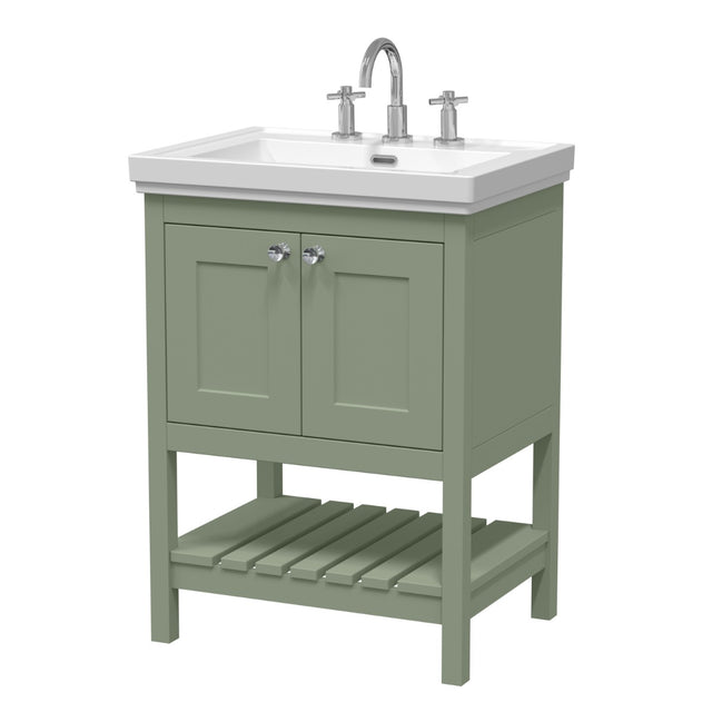 Launde Abbey Floor Standing Vanity with Basin 3TH 600mm - Fern Green - TAP 'N' SHOWER