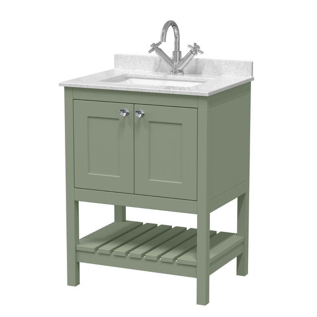 Launde Abbey Floor Standing Vanity with Marble Top 1TH 600mm - Fern Green - TAP 'N' SHOWER