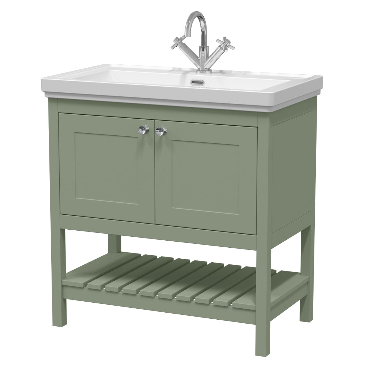 Launde Abbey Floor Standing Vanity with Basin 1TH 800mm - Fern Green - TAP 'N' SHOWER