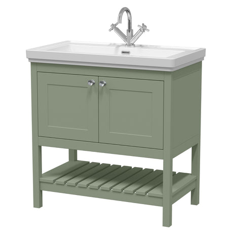 Launde Abbey Floor Standing Vanity with Basin 1TH 800mm - Fern Green - TAP 'N' SHOWER