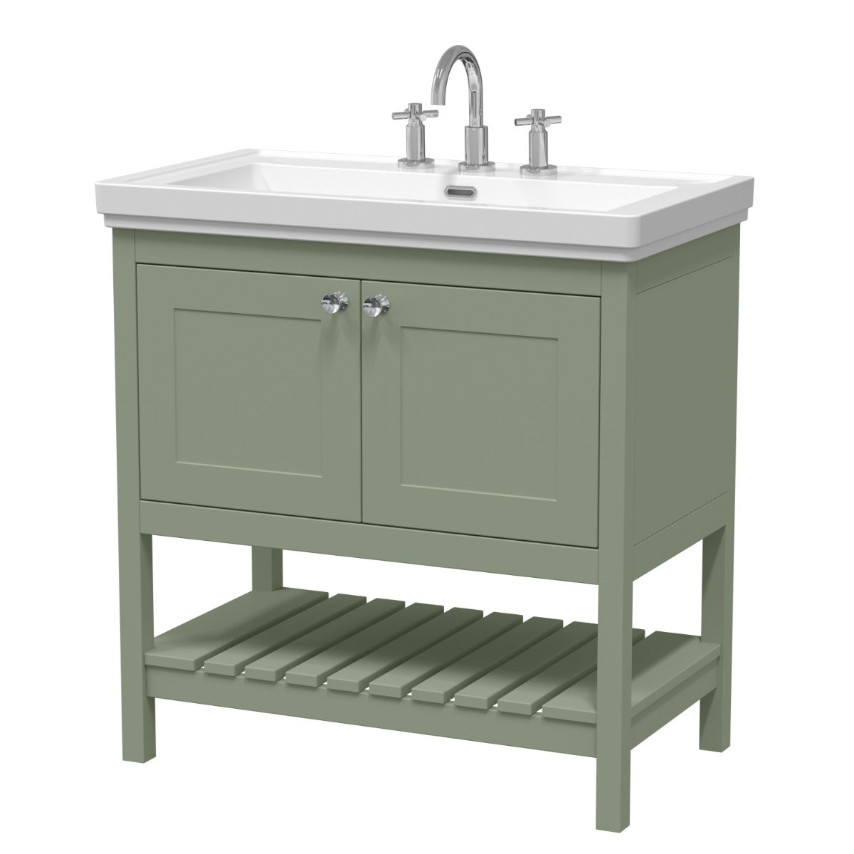 Launde Abbey Floor Standing Vanity with Basin 3TH 800mm - Fern Green - TAP 'N' SHOWER