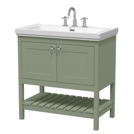 Launde Abbey Floor Standing Vanity with Basin 3TH 800mm - Fern Green - TAP 'N' SHOWER