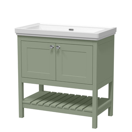 Launde Abbey Floor Standing Vanity with Basin 0TH 800mm - Fern Green - LAU157 - TAP 'N' SHOWER