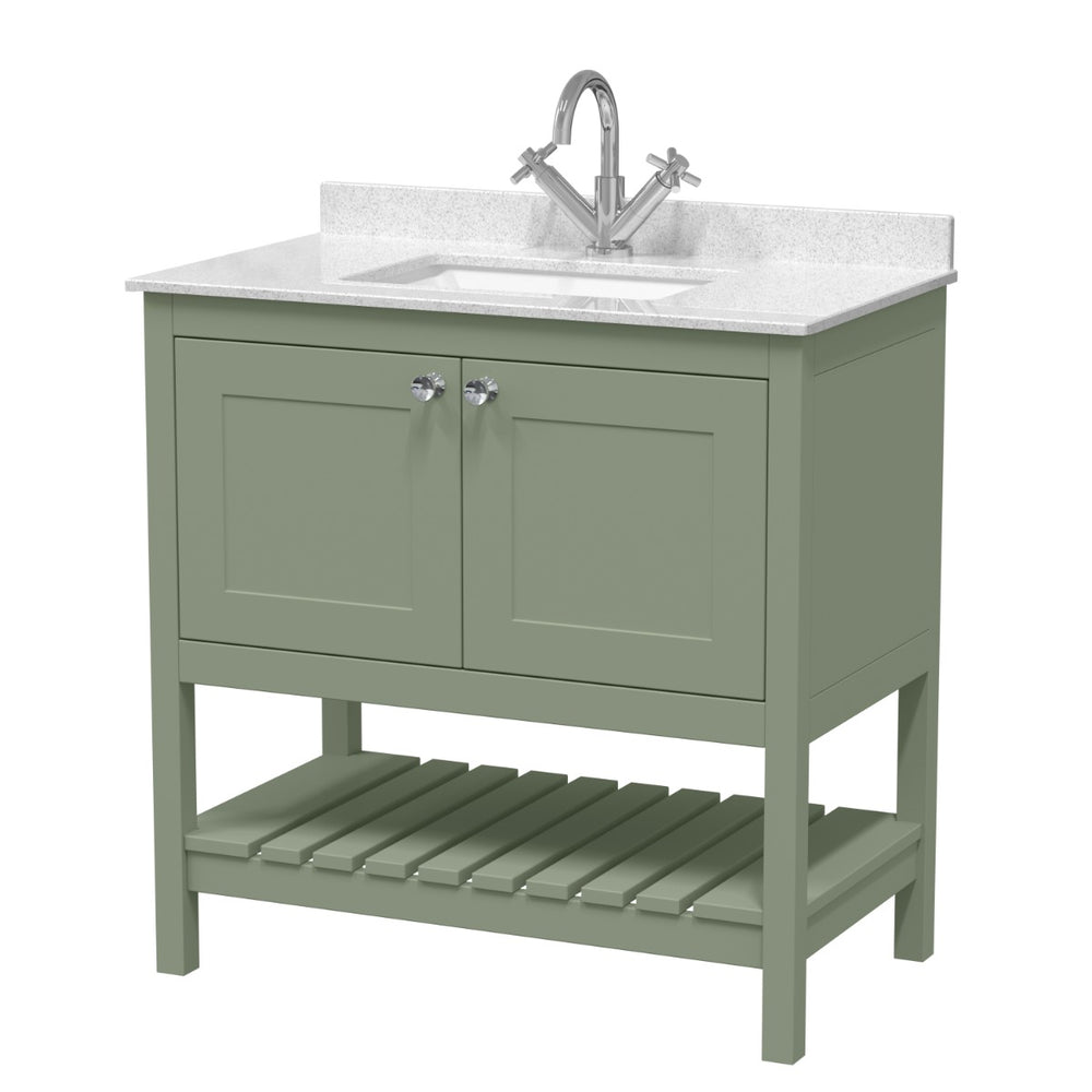 Launde Abbey Floor Standing Vanity with Marble Top 1TH 800mm - Fern Green - TAP 'N' SHOWER