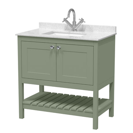 Launde Abbey Floor Standing Vanity with Marble Top 1TH 800mm - Fern Green - TAP 'N' SHOWER