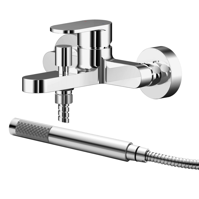 Nuie Binsey Modern Wall Mounted Bath Shower Mixer Tap with Shower Kit - Chrome - BIN316 - TAP 'N' SHOWER