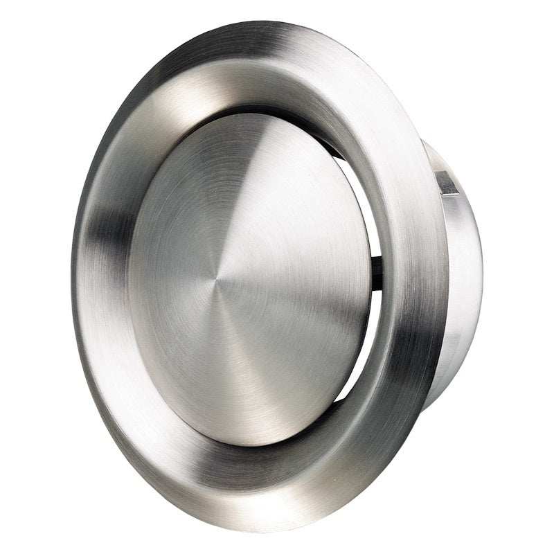 Blauberg stainless steel circular ceiling air valve disc vent with 100mm 4 inch diameter and brushed chrome finish for bathroom ventilation