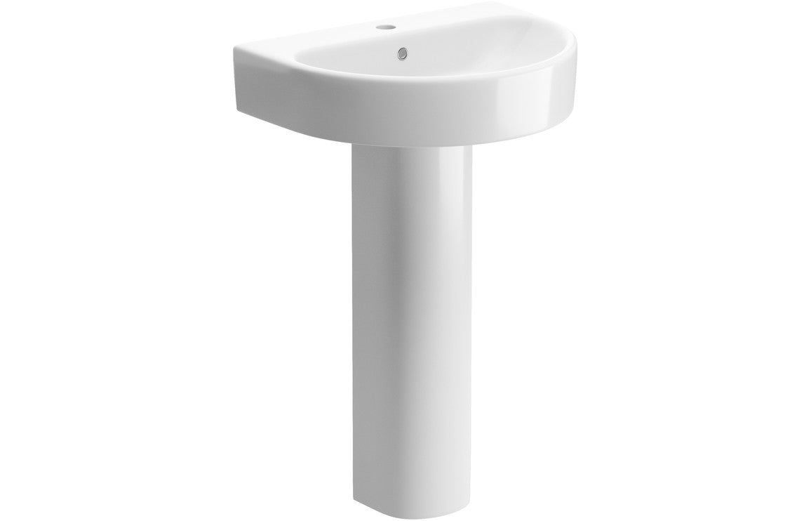 Prystine Oakham 1 Tap Hole Basin & Full Pedestal 555 x 430mm - White - PRIS1783 - TAP 'N' SHOWER
