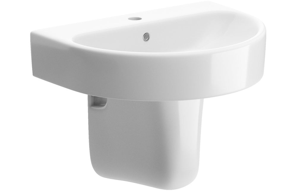 Prystine Oakham 1 Tap Hole Basin & Semi Pedestal 555 x 430mm - White - PRIS1784 - TAP 'N' SHOWER