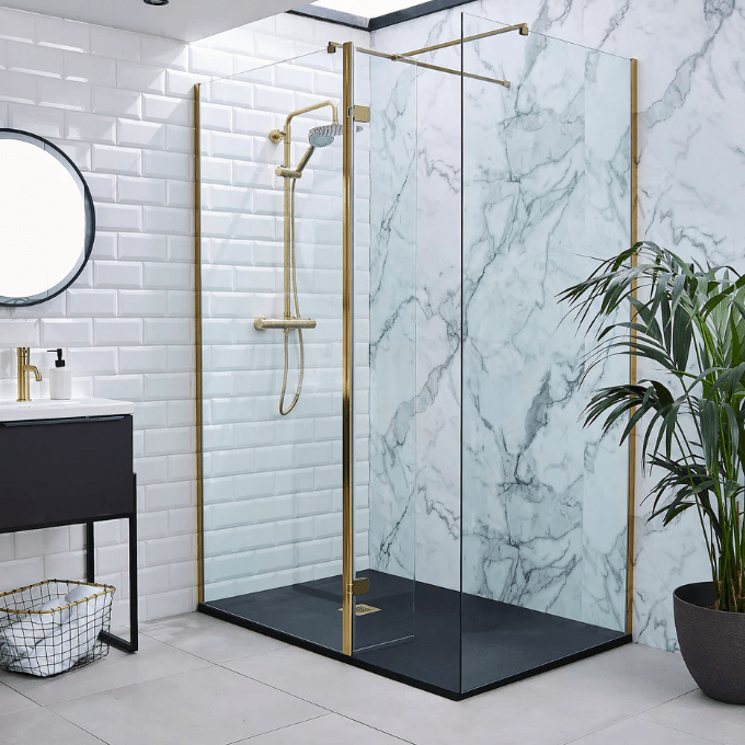 Kartell Ottone Wet Room Profile Kit Wall Profile and Bracing Bar - Brushed Brass - BRASS - CONV - TAP 'N' SHOWER