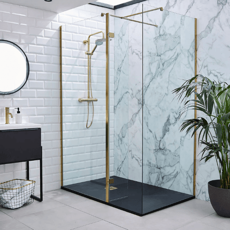 Kartell Ottone Wet Room Profile Kit Wall Profile and Bracing Bar - Brushed Brass - BRASS - CONV - TAP 'N' SHOWER