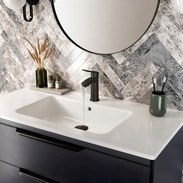 Bristan Appeal Eco Start Basin Mixer with Clicker Waste - Black - APL ES BAS BLK - TAP 'N' SHOWER