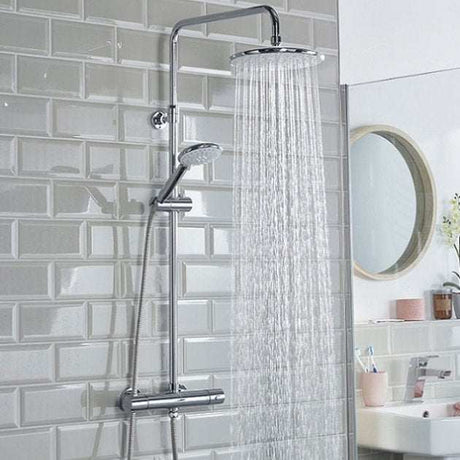 Bristan Buzz Modern Shower Rigid Riser Kit and Fixed Head Thermostatic Bar Mixer Shower - Chrome - BUZ2 SHXDIVCTFF C