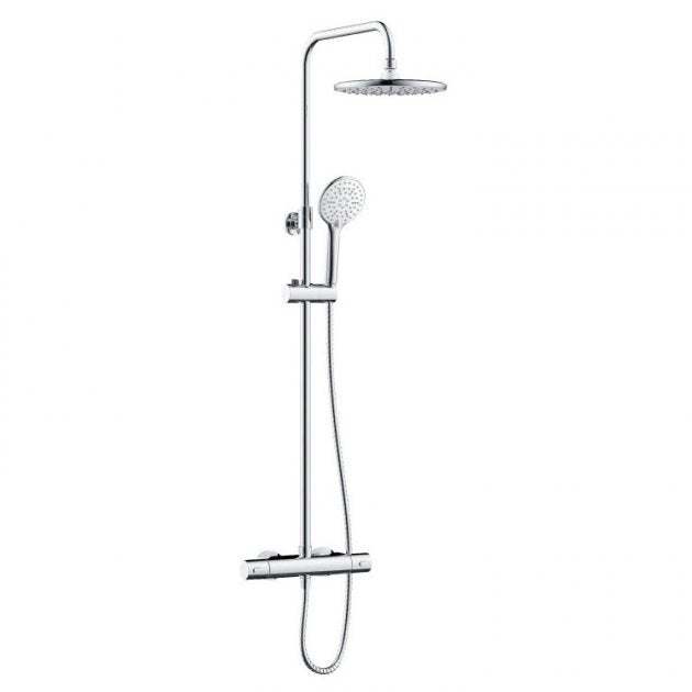 Bristan Buzz Modern Shower Rigid Riser Kit and Fixed Head Thermostatic Bar Mixer Shower - Chrome - BUZ2 SHXDIVCTFF C