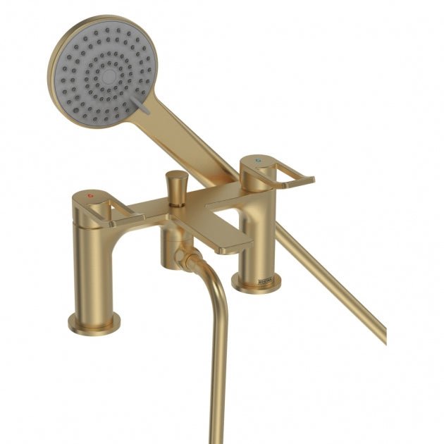 Bristan Saffron Bath Shower Mixer Tap Pillar Mounted - Brushed Brass - SAF BSM BB - TAP 'N' SHOWER