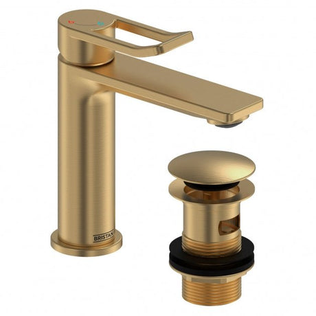 Bristan Saffron Eco Start Basin Mixer Tap with Clicker Waste - Brushed Brass - SAF ES BAS BB - TAP 'N' SHOWER