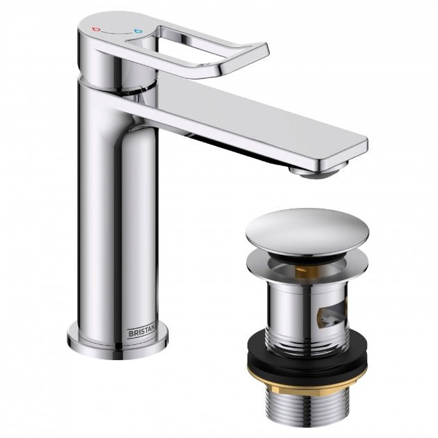Bristan Saffron Eco Start Basin Mixer Tap with Clicker Waste - Chrome - SAF ES BAS C - TAP 'N' SHOWER
