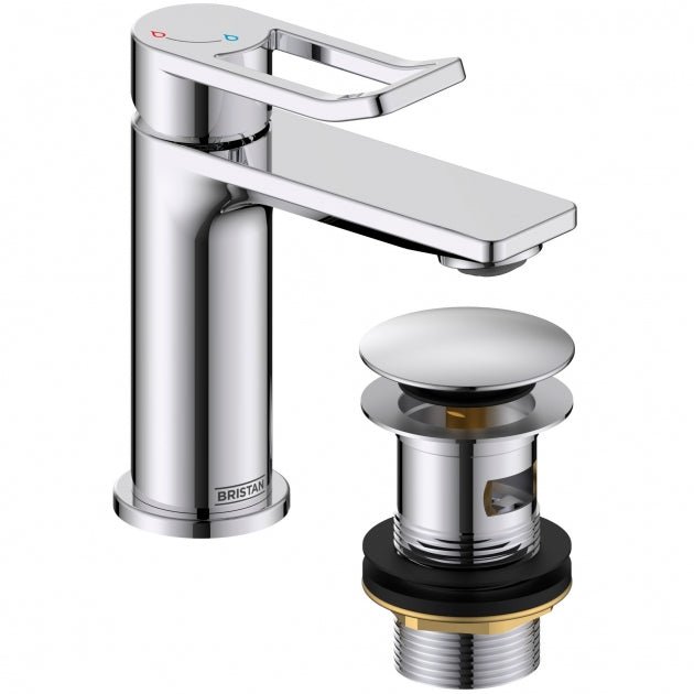 Bristan Saffron Eco Start Small Basin Mixer Tap with Clicker Waste - Chrome - SAF ES SMBAS C - TAP 'N' SHOWER