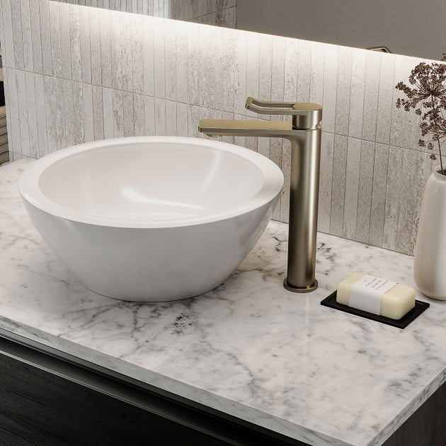 Bristan Saffron Eco Start Tall Basin Mixer Tap with Clicker Waste - Brushed Brass - SAF ES TLBAS BB - TAP 'N' SHOWER