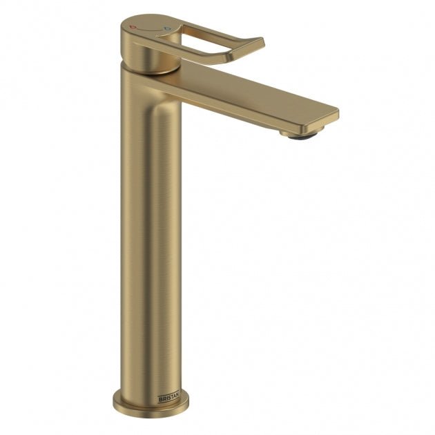 Bristan Saffron Eco Start Tall Basin Mixer Tap with Clicker Waste - Brushed Brass - SAF ES TLBAS BB - TAP 'N' SHOWER