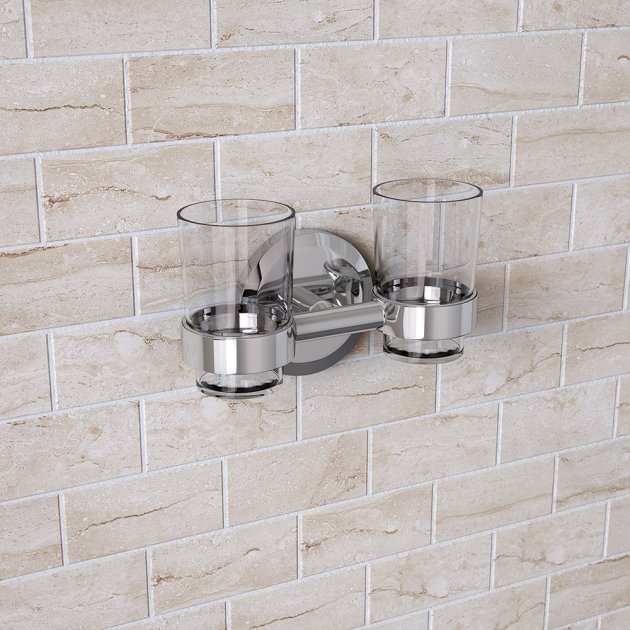 Bristan Solo Contemporary Double Tumbler and Brass Holder - Chrome - SO DHOLD C - TAP 'N' SHOWER