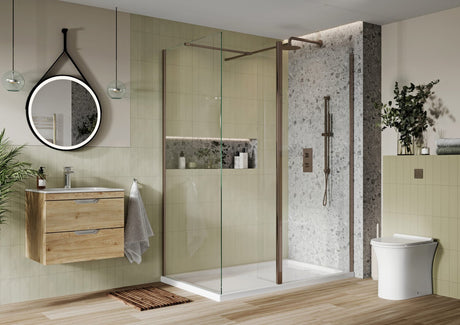 Scudo S8 8mm Clear Glass Brushed Bronze Flipper Panel - BRONZEFLIPPER - TAP 'N' SHOWER