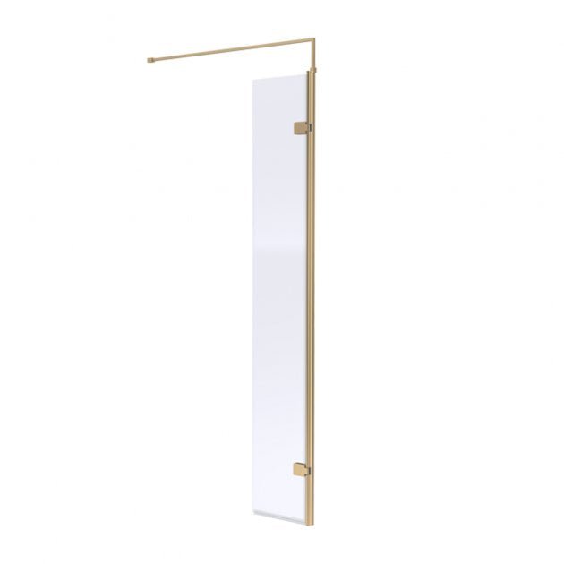 Kartell Ottone 300mm hinged wet room return panel with 8mm glass and brushed brass frame