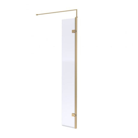 Kartell Ottone 300mm hinged wet room return panel with 8mm glass and brushed brass frame