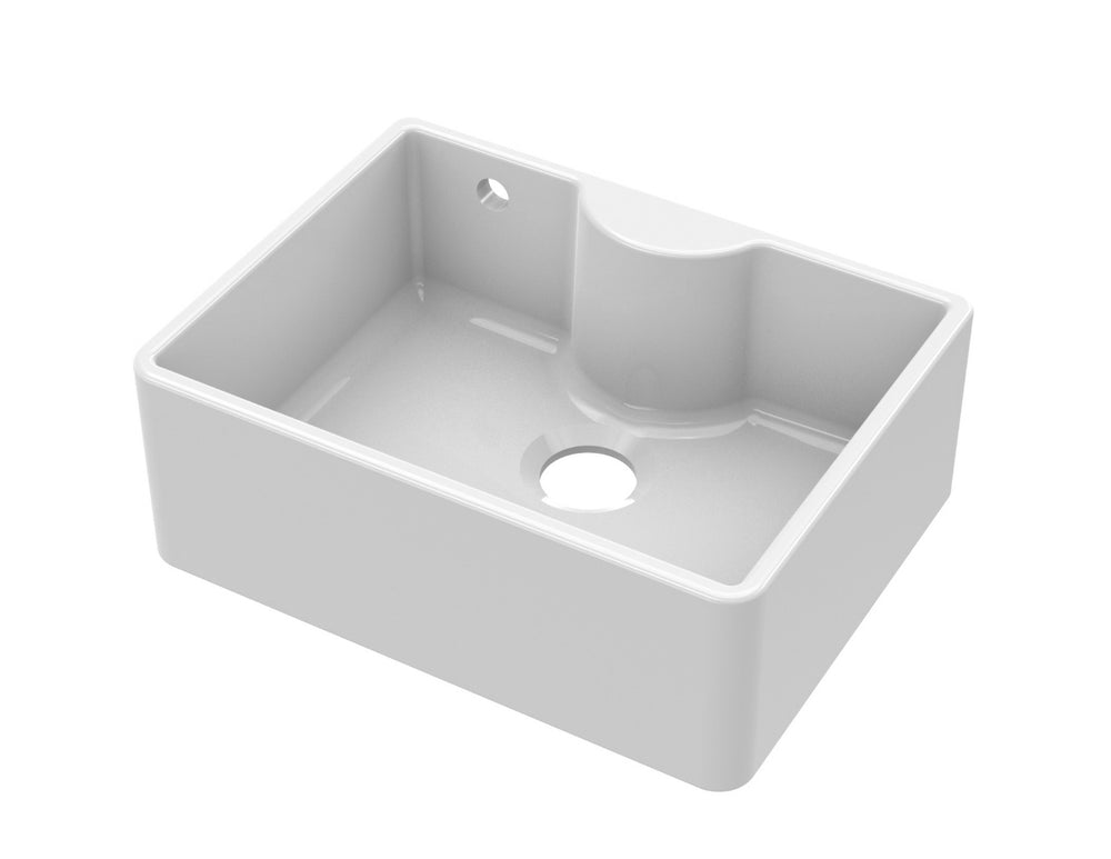 Launde Abbey Fireclay Butler Sink comes with Overflow and Tap Ledge 595 x 450 x 220mm - White - TAP 'N' SHOWER