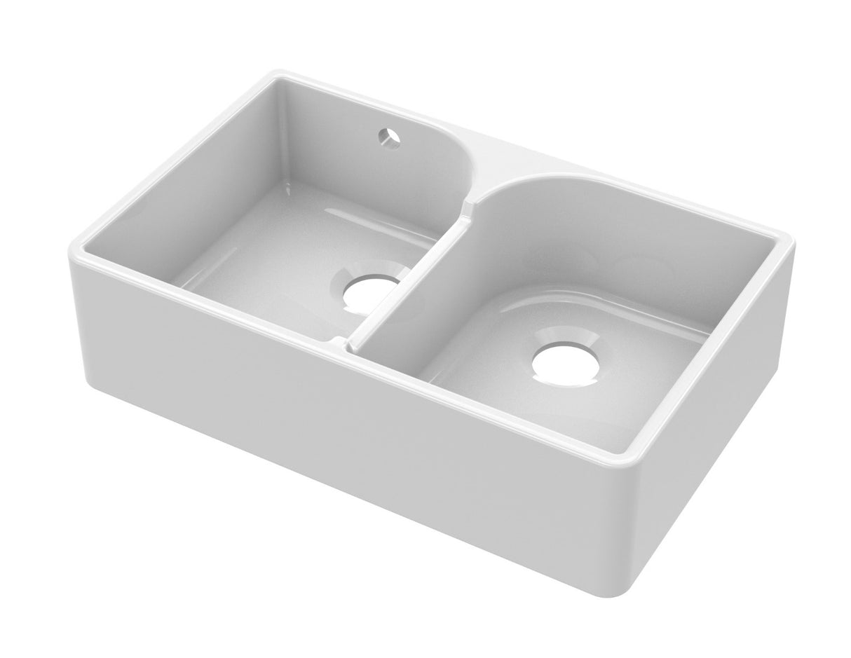 Launde Abbey Fireclay Butler Sink Stepped Weir and Overflow 795 x 500 x 220mm - White - TAP 'N' SHOWER
