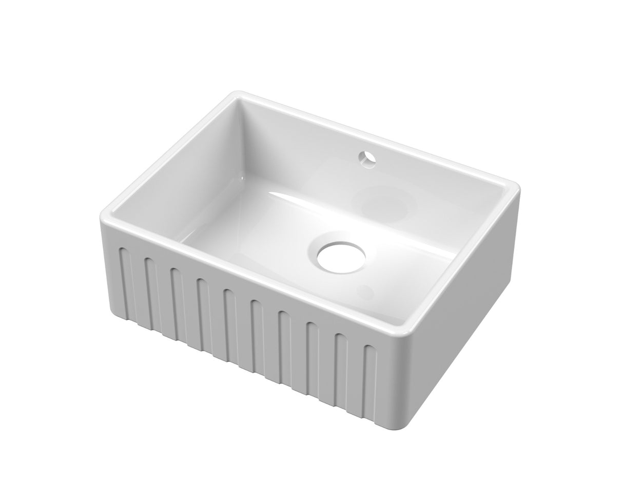 Launde Abbey Butler Sink Fluted with Overflow 595mm x 450mm x 220mm - White - TAP 'N' SHOWER