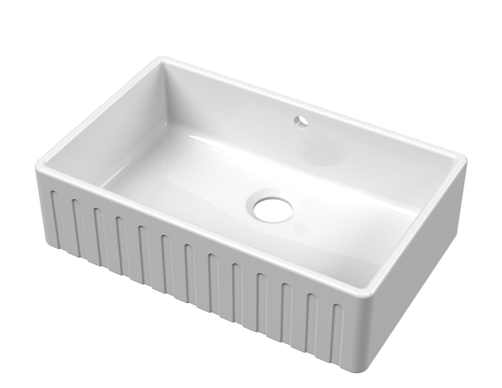 Launde Abbey Butler Sink Fluted with Overflow 795mm x 500mm x 220mm - White - TAP 'N' SHOWER
