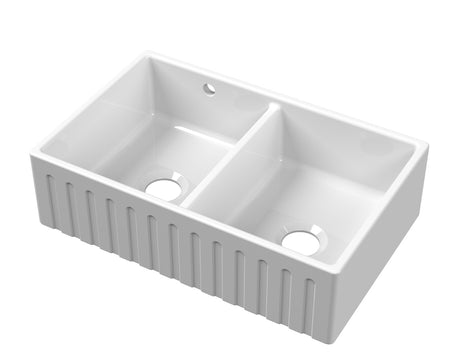 Launde Abbey Butler Sink Fluted Stepped Weir and Overflow 795mm x 500mm x 220mm - White - TAP 'N' SHOWER