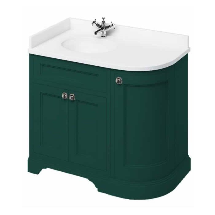 Burlington Left Hand Freestanding Curved Vanity Unit - Matt Green - FC2MG - TAP 'N' SHOWER