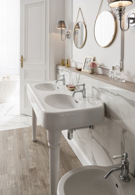 Burlington Arcade 3 Tap Hole 1215mm x 560mm Double Basin - White - ARC12003 - TAP 'N' SHOWER