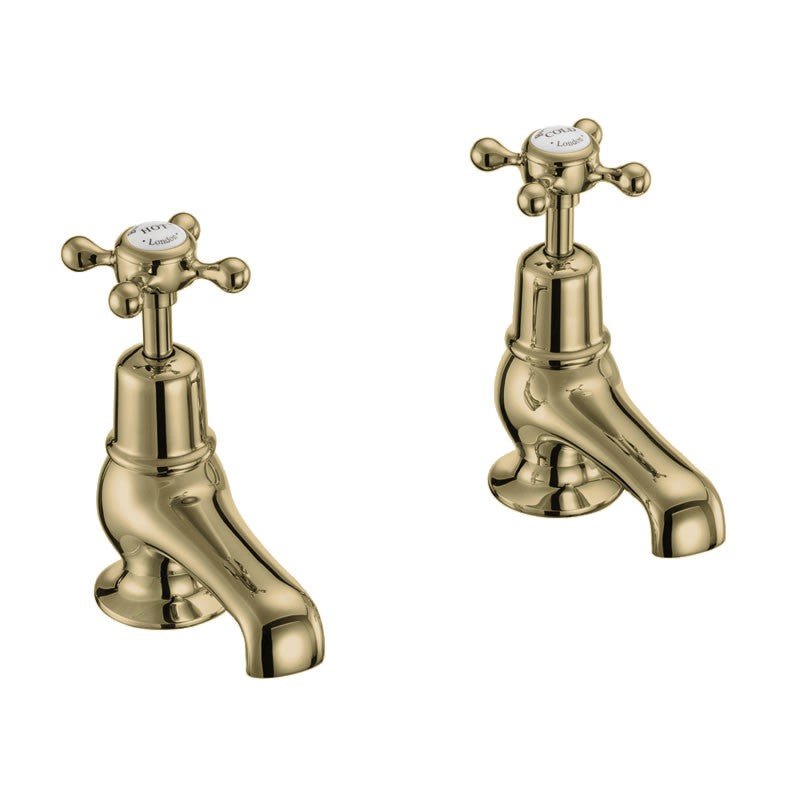Burlington Claremont Quarter Turn Cloakroom Basin Pillar Taps with Nose with White Indicies - Gold - CL1QTGOLD - TAP 'N' SHOWER
