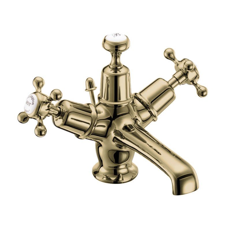 Burlington Claremont Quarter Turn Basin Mixer inc Pop - Up Waste with High Central White Indicies - Gold - CL4QTGOLD - TAP 'N' SHOWER