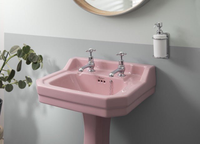 Burlington Bespoke Confetti 2 Tapholes Edwardian Cloakroom Pedestal Basin 512mm - Pink - B82THPINK - TAP 'N' SHOWER